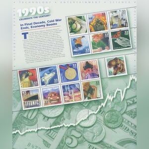 Celebrate the Century 1990s - Sheet of Fifteen 33 Cent Stamps - USPS SEALED SET